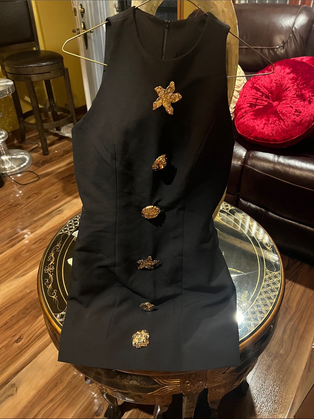 Black Sleeveless Dress with Gold Embellishments